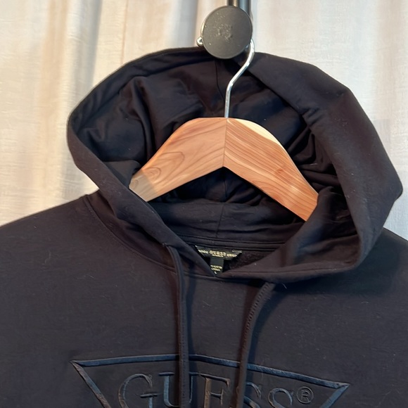 Guess Los Angelos Size L EUC Black Crop Hood Sweatshirt Sequined Sleeves (0213) - Picture 5 of 12